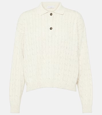 Cable-knit cotton-blend polo sweater | Brunello Cucinelli