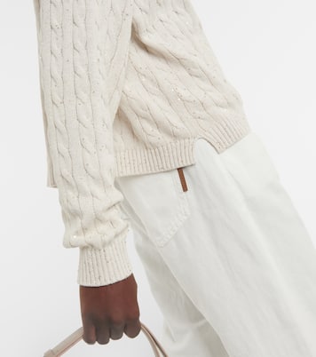 Cable-knit cotton-blend polo sweater | Brunello Cucinelli