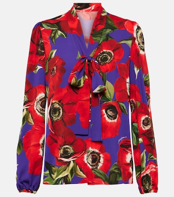 Tie-neck floral silk-blend blouse | Dolce&Gabbana