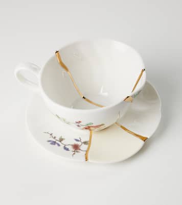 Kintsugi gold-plated porcelain teacup and saucer set by Marcantonio Raimondi Malerba | Seletti
