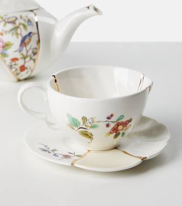 Kintsugi gold-plated porcelain teacup and saucer set by Marcantonio Raimondi Malerba | Seletti