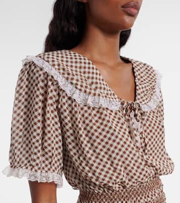 Top Britt à carreaux et dentelle | Rixo