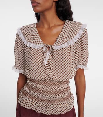 Top Britt à carreaux et dentelle | Rixo