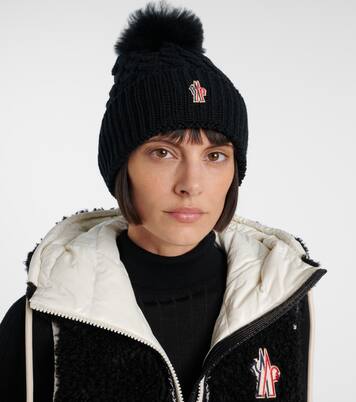 Logo shearling-trimmed virgin wool beanie | Moncler