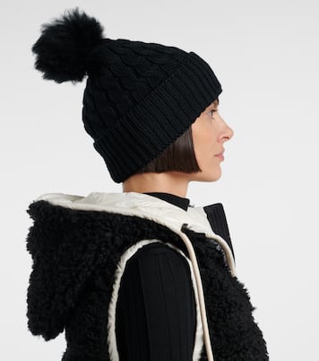 Logo shearling-trimmed virgin wool beanie | Moncler