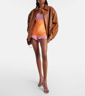 Lace-trimmed silk satin bodysuit | Saint Laurent