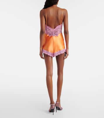 Lace-trimmed silk satin bodysuit | Saint Laurent