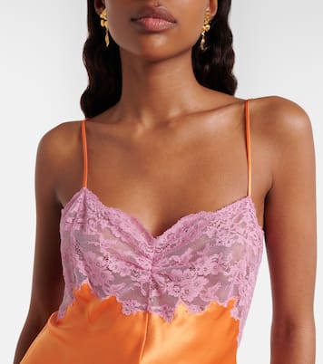 Lace-trimmed silk satin bodysuit | Saint Laurent