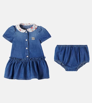 Bébé – Ensemble robe et culotte bloomer DG en jean | Dolce&Gabbana Kids