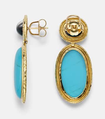 Ohrringe Bermuda Blue aus 18kt Gelbgold mit Diamanten, Turmalin und Türkis | Octavia Elizabeth