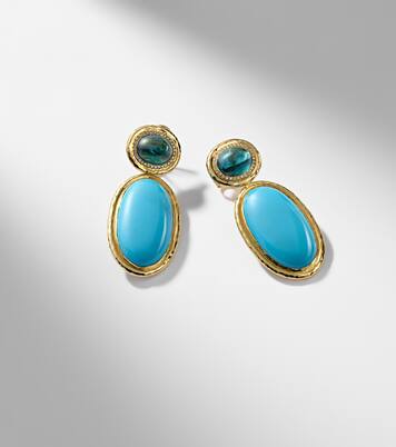 Ohrringe Bermuda Blue aus 18kt Gelbgold mit Diamanten, Turmalin und Türkis | Octavia Elizabeth