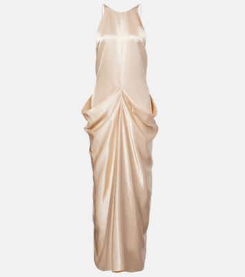 Draped gathered satin maxi dress | Khaite