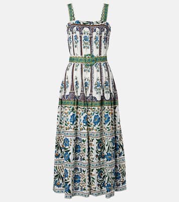 Manoela belted floral linen-blend pleated midi dress | Farm Rio