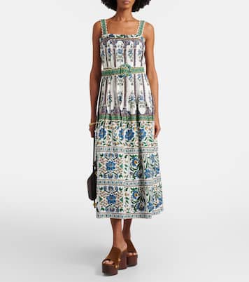 Manoela belted floral linen-blend pleated midi dress | Farm Rio