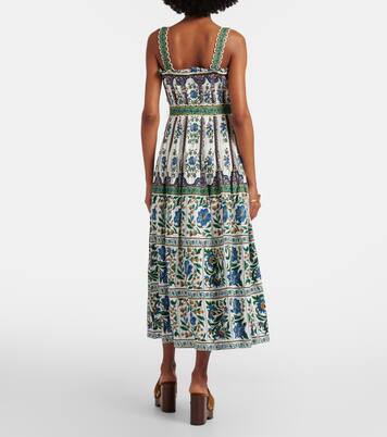 Manoela belted floral linen-blend pleated midi dress | Farm Rio