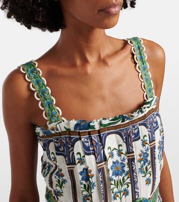 Manoela belted floral linen-blend pleated midi dress | Farm Rio