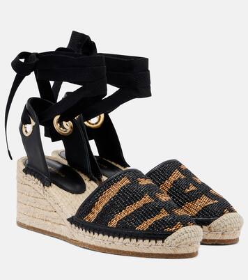 Animal-print raffia espadrille wedges | Ferragamo