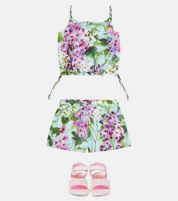 Floral printed cotton crop top | Dolce&Gabbana Kids