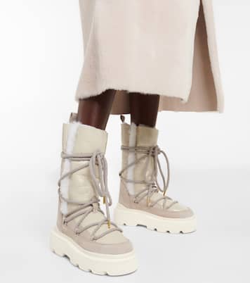 Leather shearling-trimmed snow boots | Inuikii