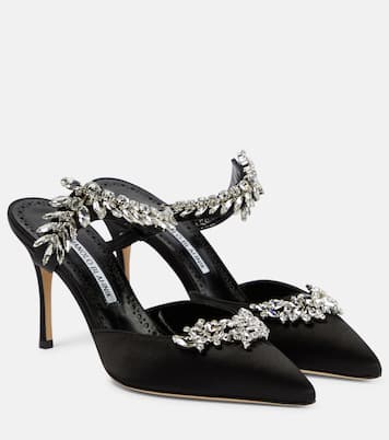 Mules Lurum 90 de satén adornados | Manolo Blahnik