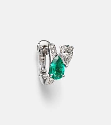 Serti Sur Vide 18kt white gold single earring with diamonds and emerald | Repossi