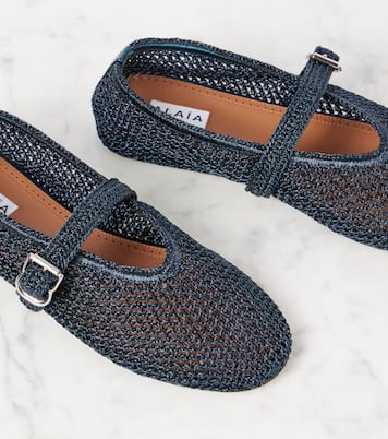 Crochet leather-trimmed Mary Jane flats | Alaïa