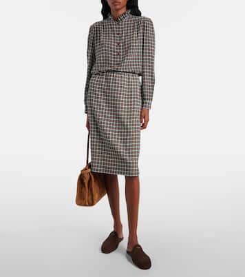Chemise en soie mélangée à carreaux | Prada