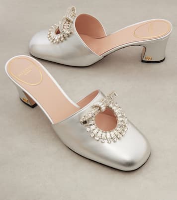 Adamantine 60 metallic leather mules | Valentino Garavani