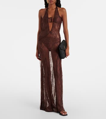 Abito lungo in pizzo trasparente | Adriana Degreas