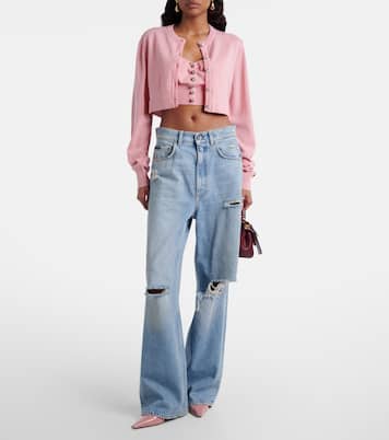 Top cropped in misto seta con cristalli | Dolce&Gabbana