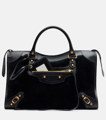 Le City Medium leather-trimmed suede tote bag | Balenciaga