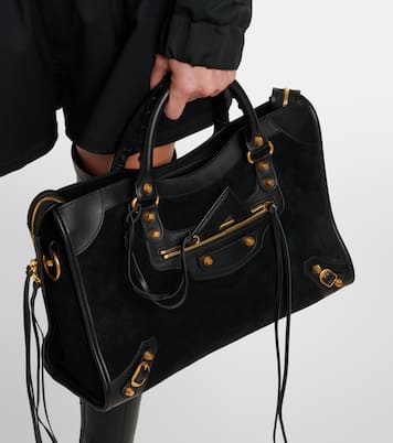 Le City Medium leather-trimmed suede tote bag | Balenciaga