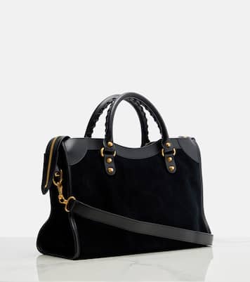 Le City Medium leather-trimmed suede tote bag | Balenciaga