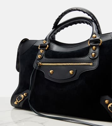 Le City Medium leather-trimmed suede tote bag | Balenciaga
