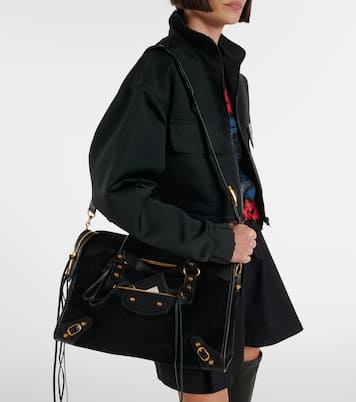 Le City Medium leather-trimmed suede tote bag | Balenciaga