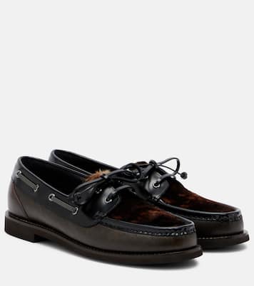 Monili calf hair-trimmed leather boat shoes | Brunello Cucinelli