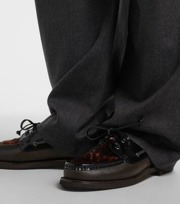 Monili calf hair-trimmed leather boat shoes | Brunello Cucinelli