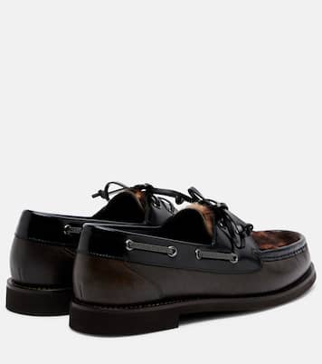 Monili calf hair-trimmed leather boat shoes | Brunello Cucinelli
