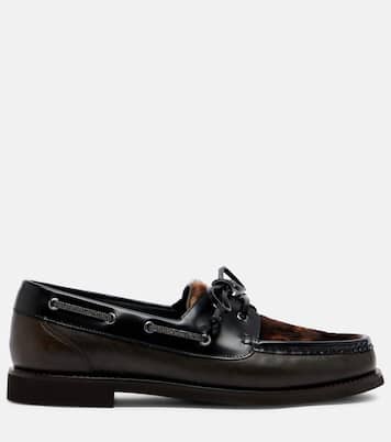 Monili calf hair-trimmed leather boat shoes | Brunello Cucinelli