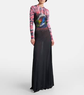 Abito lungo in jersey di misto cotone con stampa tie-dye | Balenciaga
