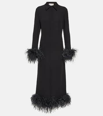 Robe midi en soie à plumes | Valentino
