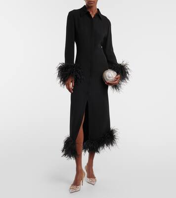 Robe midi en soie à plumes | Valentino