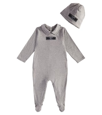 Baby cotton jersey onesie and beanie set | Balmain Kids