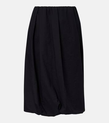 Gathered cotton-blend midi skirt | Brunello Cucinelli