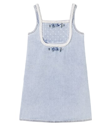 Bow-detail embellished denim dress | Self-Portrait Kids
