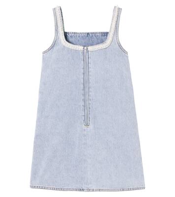 Bow-detail embellished denim dress | Self-Portrait Kids