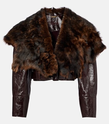 Cropped shearling-trimmed leather jacket | Chloé