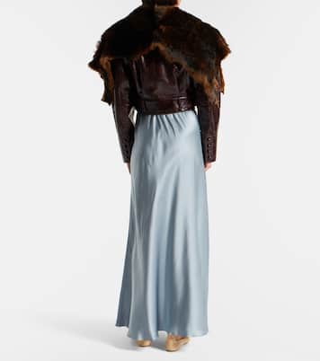 Cropped shearling-trimmed leather jacket | Chloé