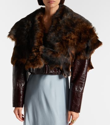 Cropped shearling-trimmed leather jacket | Chloé