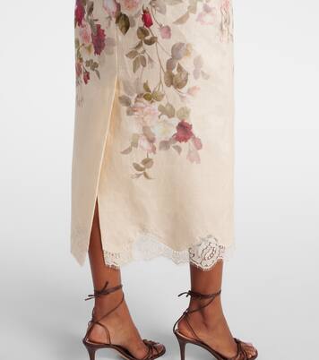 Hypnotic floral linen pencil skirt | Zimmermann